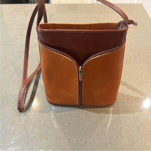Vera Pelle Brown and Tan Leather Crossbody Bag